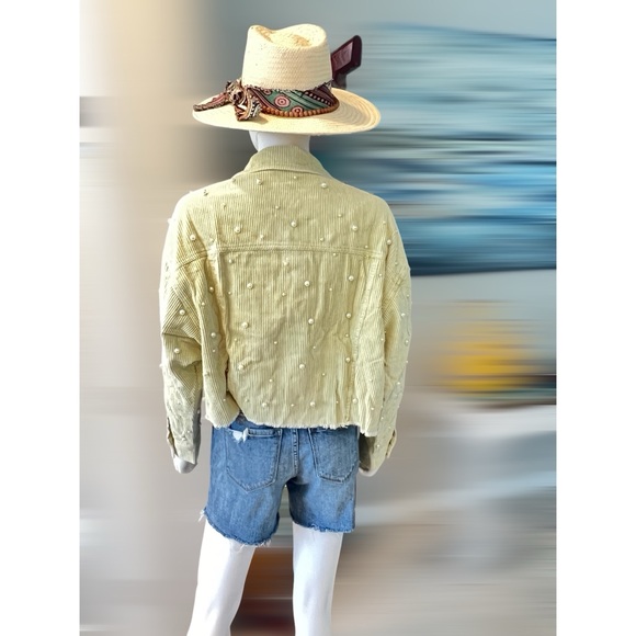 PEACH LOVE CALIFORNIA Corduroy pearl, detailed, pastel lime, jacket size S M L - Picture 8 of 11